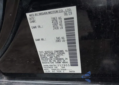 2019 Nissan Altima 2.5 S from USA, damaged, VIN 1N4BL4BV7KC257955
